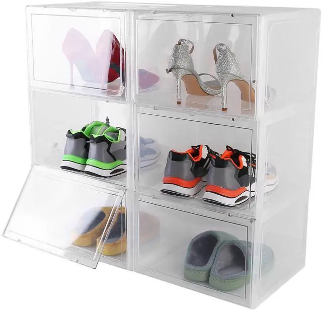 Main image of Fresh Fab Finds 6Pk Stackable Collapsible Shoe Boxes w/ Magnetic Door Transparent PP - Gray - One size