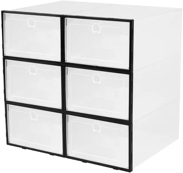 Main image of Fresh Fab Finds 6Pk Stackable Collapsible Shoe Boxes Transparent Dustproof Organizer - Black - One size