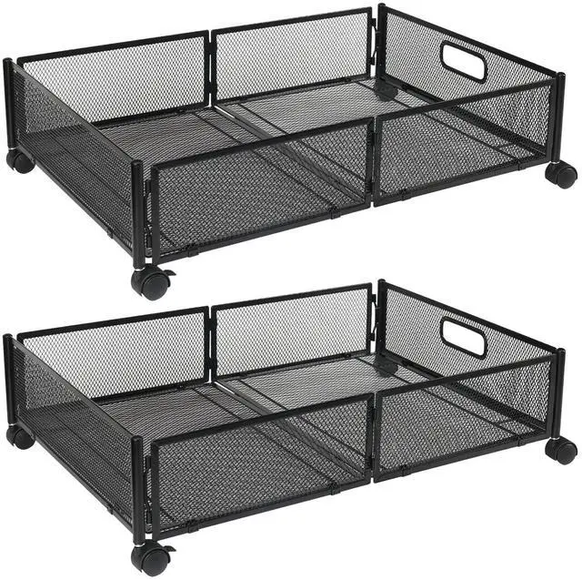 Main image of Fresh Fab Finds 2Pk Under Bed Rolling Storage Bins Clothes Shoe Cart w/ Wheels - Black - One size