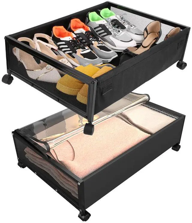 Main image of Fresh Fab Finds 2Pk Under Bed Storage Containers w/ Wheels & Clear Window Organizer - Black - One size