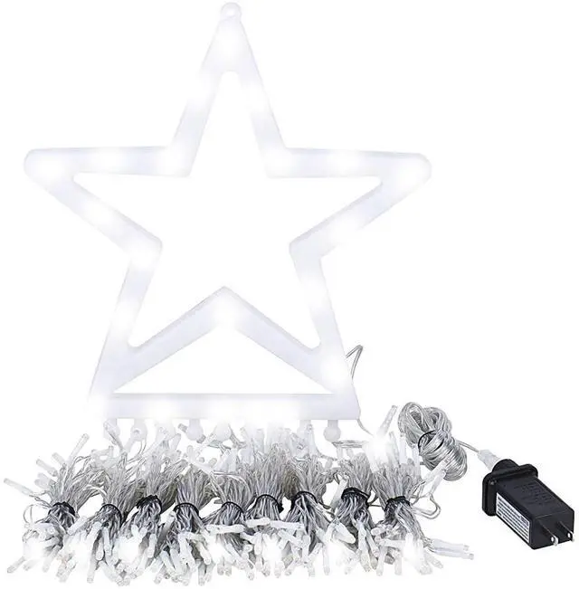 Main image of Fresh Fab Finds Christmas Hanging Waterfall String Light with Star Topper Timer IP65 Waterproof - White - One size