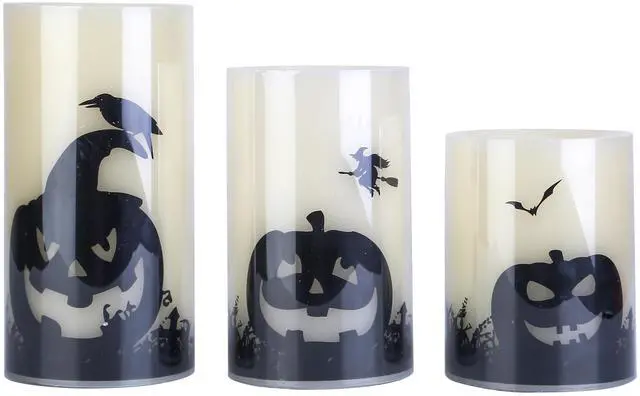 Main image of Fresh Fab Finds 3 Pack Halloween Flameless Candle Lamp Orange Light Pumpkin Crow Bat - Black - One Size