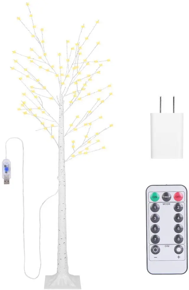 Main image of Fresh Fab Finds 4FT Lighted Birch Twig Tree 8 Warm White Modes Wedding Holiday Decor - White - 1.2M
