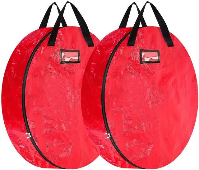 Main image of Fresh Fab Finds 2Pcs 30in Christmas Wreath Storage Bags 88L Water-resistant w/ Handles - Red - One size