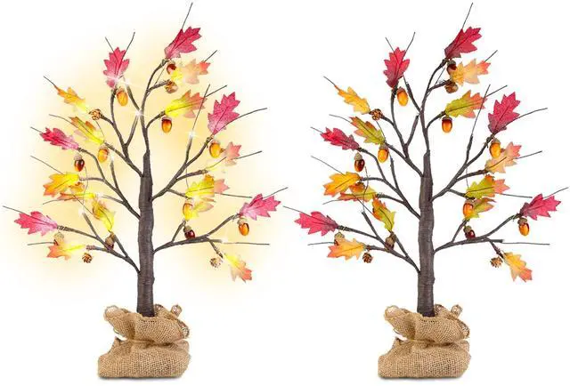 Main image of Fresh Fab Finds 2Pcs 2FT Lighted Maple Tree Fall Decor with LED Battery Powered - Multicolored -