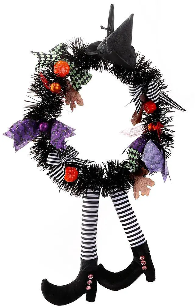 Main image of Fresh Fab Finds Halloween Witch Pumpkin Door Wreath Garland Hanging Party Decor - Multi - One size