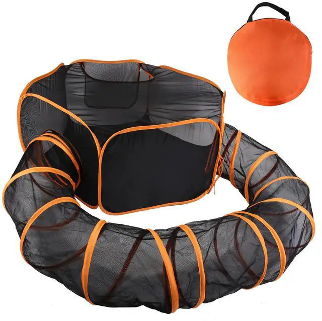 Main image of Fresh Fab Finds 2-in-1 Foldable Pet Play Tent with Tunnel Indoor Outdoor Enclosure - Orange - One size