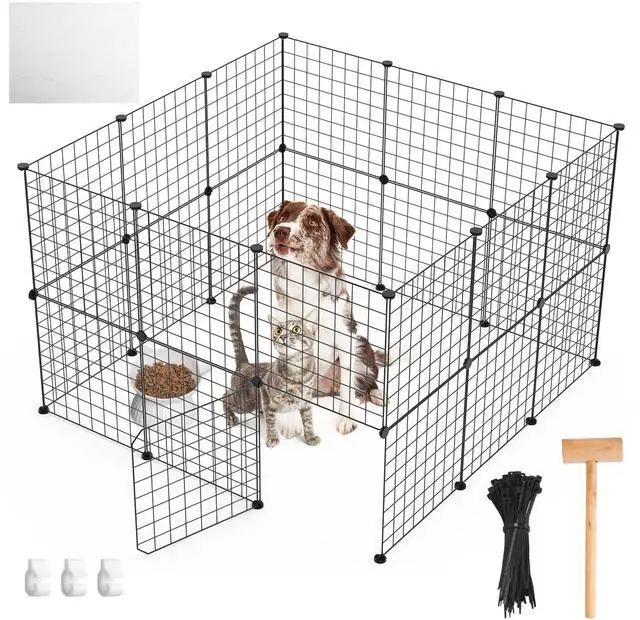 Main image of Fresh Fab Finds Small Animal Metal Playpen Kennel Fence for Puppy Rabbit Guinea Pig - Black - One size