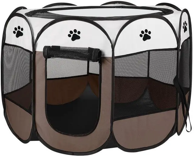 Main image of Fresh Fab Finds Foldable Pet Tent Kennel w/ Zipper Top & Bottom Water Resistant - Coffee - Large