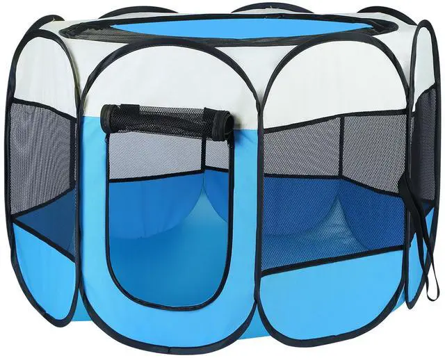 Main image of Fresh Fab Finds Foldable Pet Tent Kennel w/ Zipper Top & Bottom Water Resistant - Blue - Large