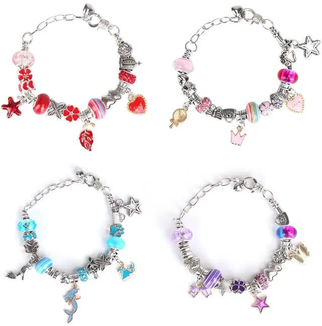 Main image of Fresh Fab Finds 66Pcs Kids Charm Bracelet & Necklace DIY Jewelry Kit with Gift Box - Purple - One size