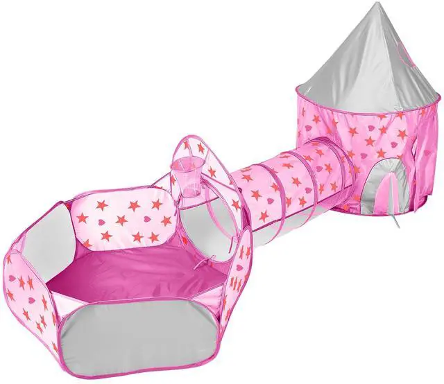 Main image of Fresh Fab Finds 3-in-1 Kids Crawl Tunnel Tent Ball Pit Playhouse w/ Bag - Pink - One size