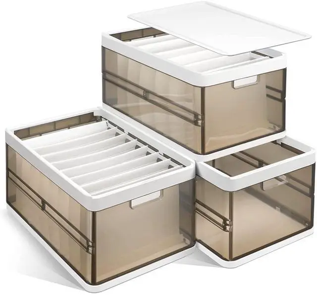 Main image of Fresh Fab Finds 3-Pack Stackable Storage Bin w/ Lid Handle & Divider - Dark Brown - One size