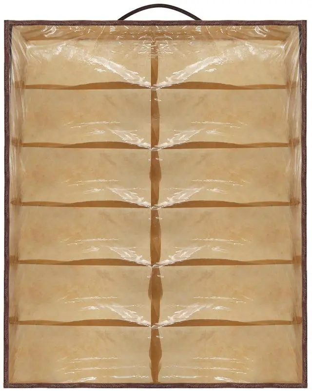 Main image of Fresh Fab Finds 12-Cell Underbed Shoe Organizer Box w/ Clear Cover & Zipper - Brown - One size