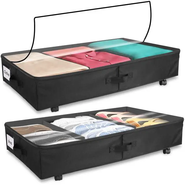 Main image of Fresh Fab Finds 2-Pack Underbed Metal Drawers w/ Wheels & Clear Lid - Black - One size