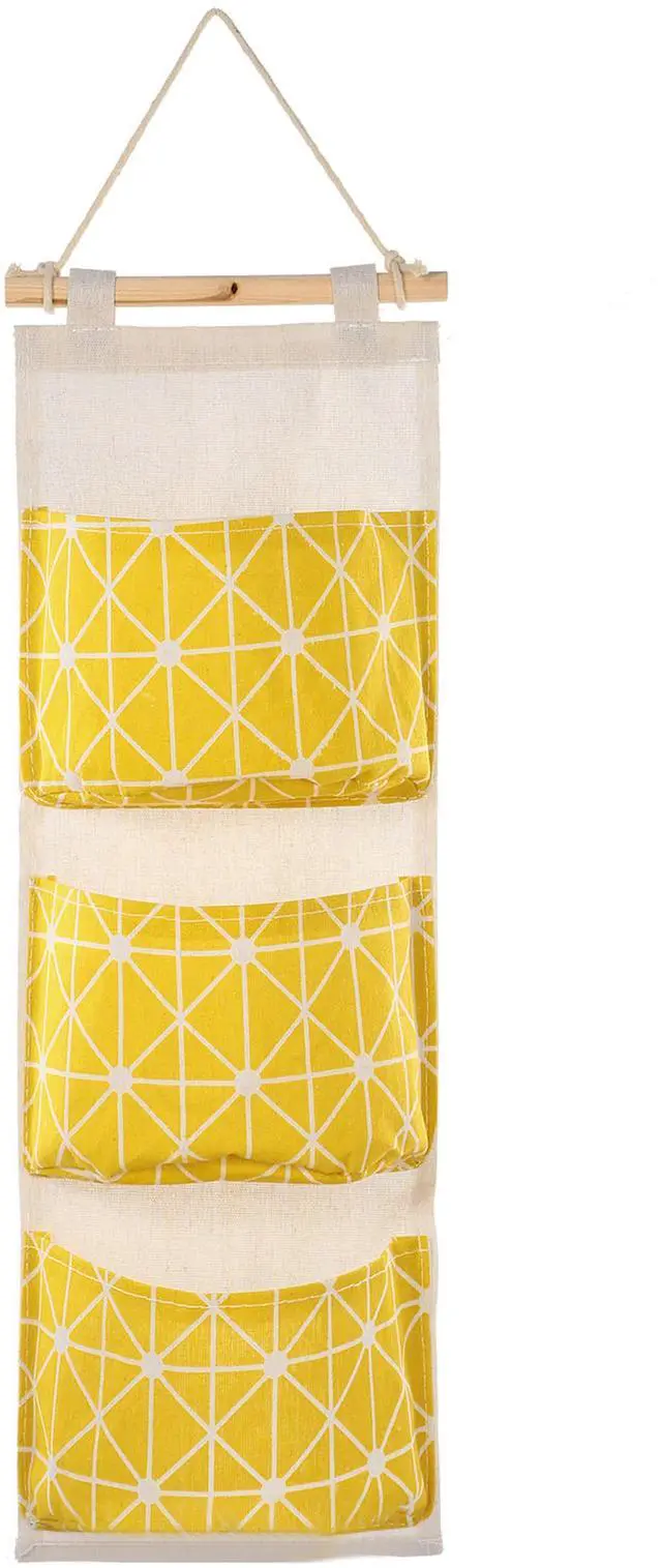 Main image of Fresh Fab Finds Wall Mounted Storage Bag 3 Pockets Hanging Organizer - Yellow - One size