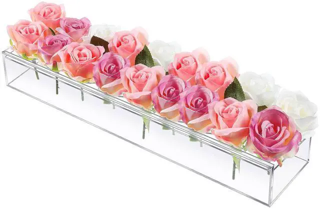 Main image of Fresh Fab Finds 18-Hole Acrylic Flower Vase Centerpiece Rectangular Modern - Gray - 18-Hole