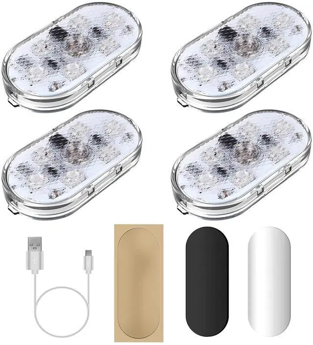 Main image of Fresh Fab Finds 4Pcs USB Rechargeable Magnetic Car Interior Light w/ 8 Modes - Gray - One size