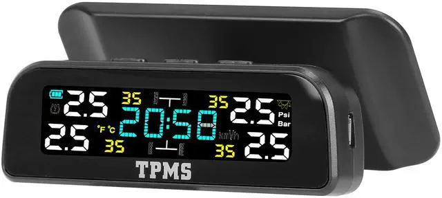 Main image of Fresh Fab Finds Wireless Solar Tire Pressure Monitoring System w/ Temp Alarm & Sensors - Black - One size