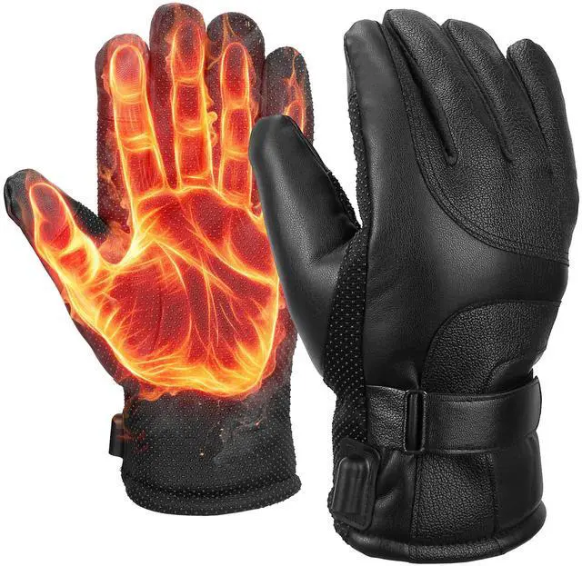 Main image of Fresh Fab Finds USB Heated Gloves Touchscreen Leather Thermal Windproof for Skiing & Biking - Black - One size