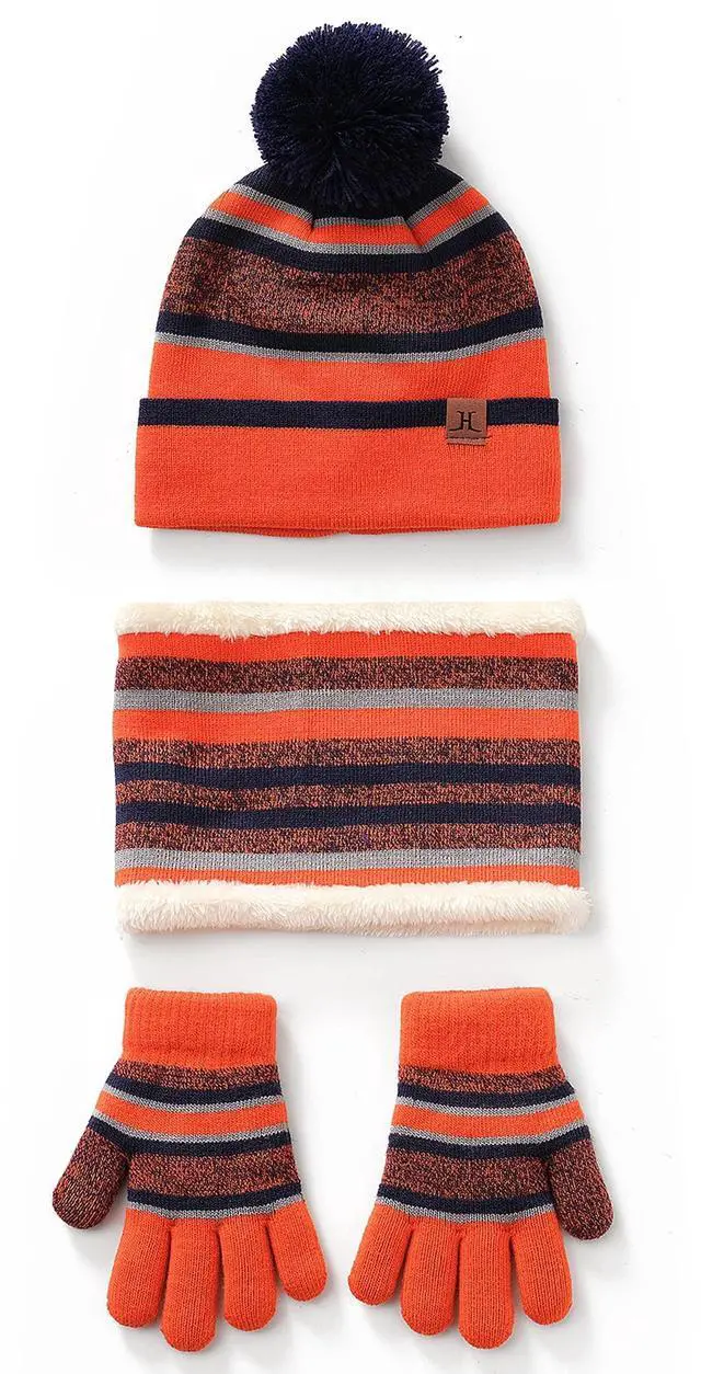 Main image of Fresh Fab Finds Kids Winter Hat, Scarf & Gloves Set 3Pcs Beanie Neck Warmer Mittens (47 Yrs) - Orange - One size