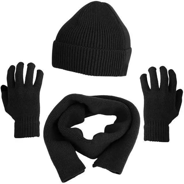 Main image of Fresh Fab Finds 3-Piece Winter Hat, Scarf & Gloves Set with Beanie & Neck Warmer - Black - One size