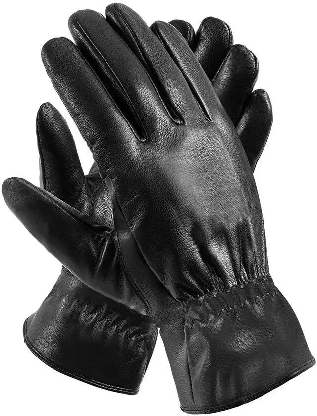 Main image of Fresh Fab Finds Unisex Leather Gloves Winter Warm Windproof for Cycling & Running - Black - XL