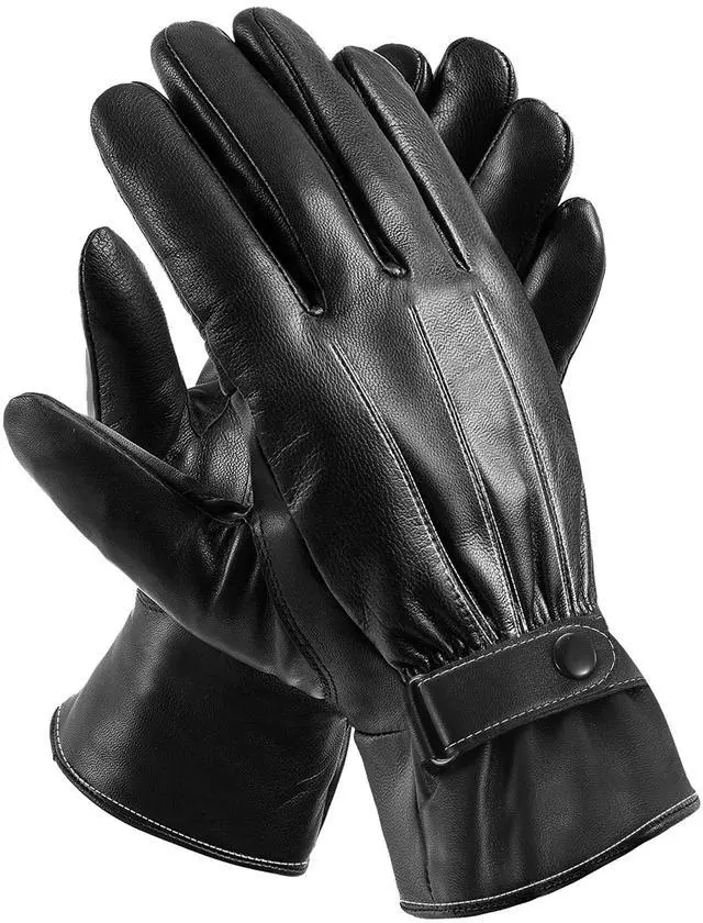 Main image of Fresh Fab Finds Mens Leather Winter Gloves Touchscreen Windproof Warm Outdoor Use - Black - One size