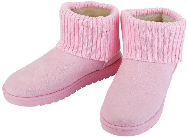 Main image of Fresh Fab Finds Womens Mid-Calf Snow Boots Suede Short Plush Lining Knit Design Anti-Slip - Pink - 7