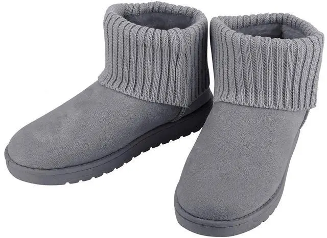 Main image of Fresh Fab Finds Womens Mid-Calf Snow Boots Suede Short Plush Lining Knit Design Anti-Slip - Gray - 9