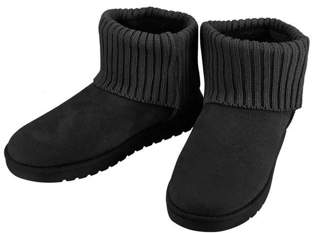 Main image of Fresh Fab Finds Womens Mid-Calf Snow Boots Suede Plush Lining Knit Design Anti-Slip - Black - 10