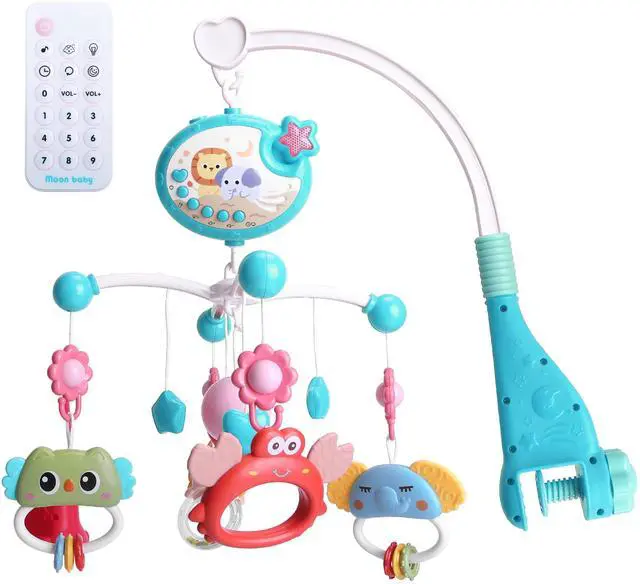 Main image of Fresh Fab Finds Musical Crib Mobile w/ Star Projection, Remote, Music Box & Rattle Toy - Blue - One size