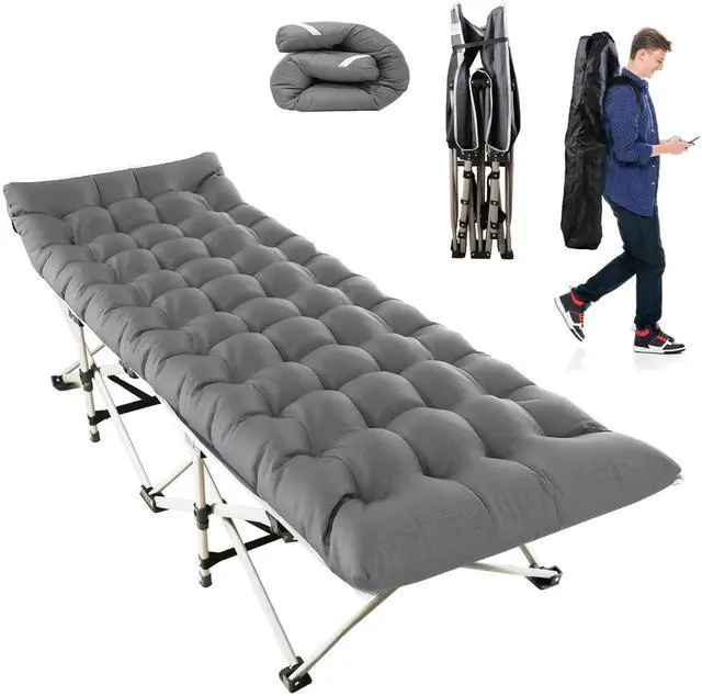 Main image of Fresh Fab Finds Folding Camping Cot Portable Sleeping Bed w/ 2-Sided Pad, 440LBS Capacity - Gray - One size