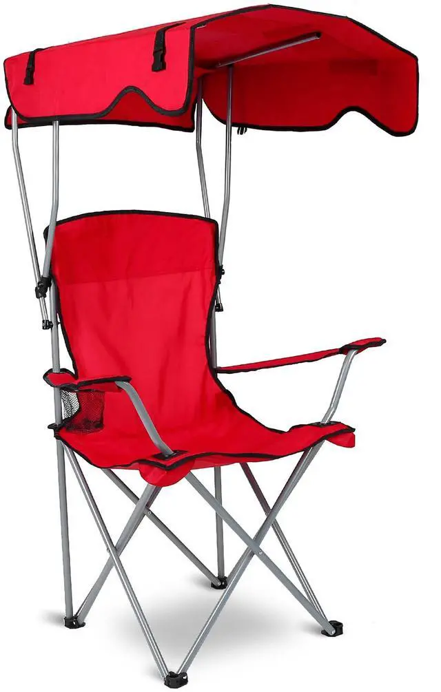 Main image of Fresh Fab Finds Foldable Beach Canopy Chair w/ Cup Holder, Sun Shade, 330LBS Load - Red - One size