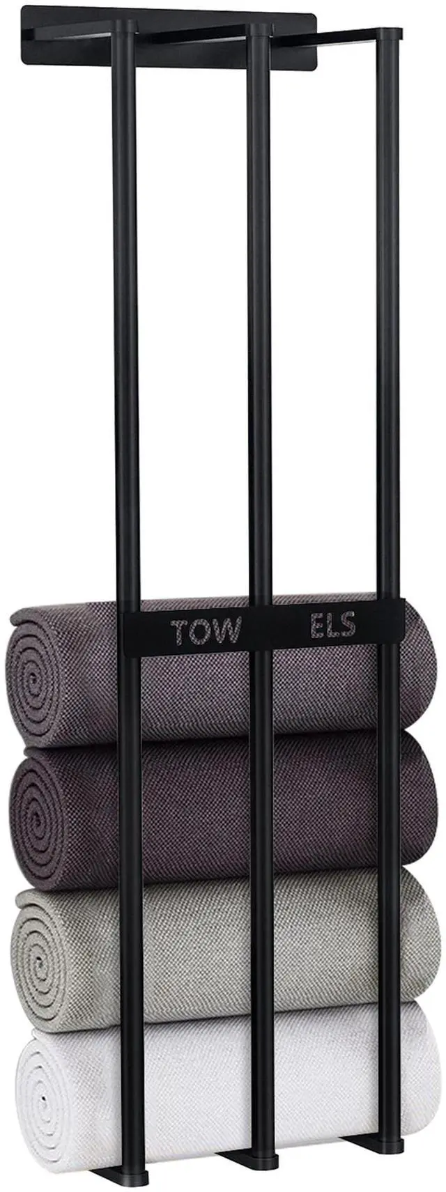 Main image of Fresh Fab Finds Wall Mounted Towel Rack for Rolled Towels Organizer Shelf for Bath & Hand Towels - Black - One size