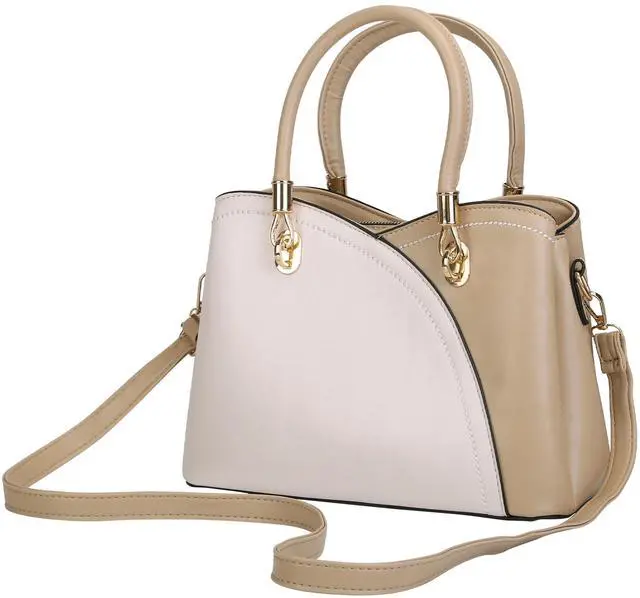 Main image of Fresh Fab Finds Womens Medium Leather Tote Satchel Crossbody Bag w/ Stitch Detail - White - One size