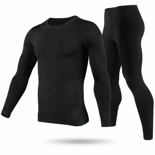 Main image of Fresh Fab Finds Mens Thermal Underwear Set Long Sleeve Top & Pants for Winter Sports - Black - 2XL