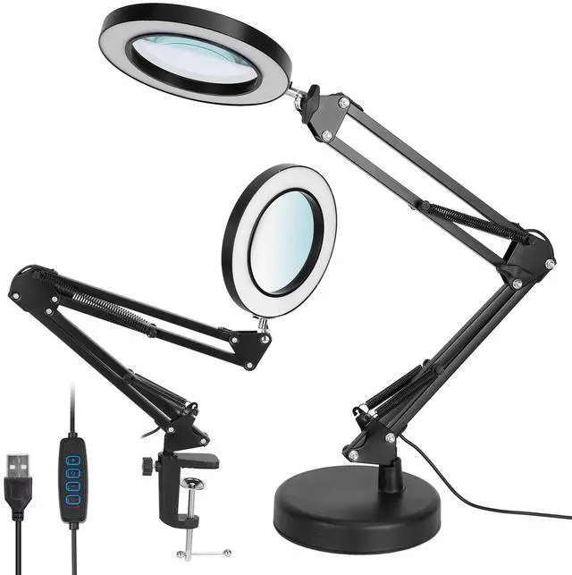 Main image of Fresh Fab Finds 2-in-1 LED Magnifier Desk Lamp 8x w/ Clamp, Swing Arm, 3 Modes, 10 Brightness - Black - One size