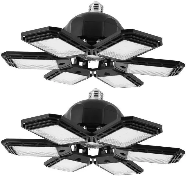 Main image of Fresh Fab Finds 2-Pack 160W Deformable LED Garage Lights w/ 6 Adjustable Blades E26/E27 - Black - One size