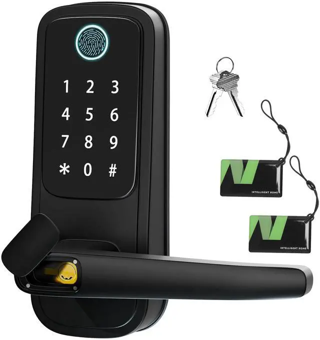 Main image of Fresh Fab Finds Smart Door Lock with Handle, Keypad, Fob, Fingerprint & App Control - Black - One size