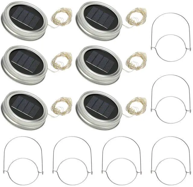 Main image of Fresh Fab Finds 6Pcs Solar Mason Jar Lid Fairy Lights 20 LEDs Garden Xmas Decor - Gray - One size