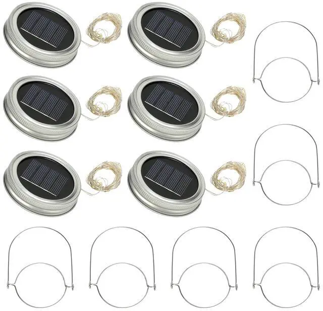 Main image of Fresh Fab Finds 6Pcs Solar Mason Jar Lid Fairy Lights 20 LEDs Garden Xmas Decor - Gray - One size