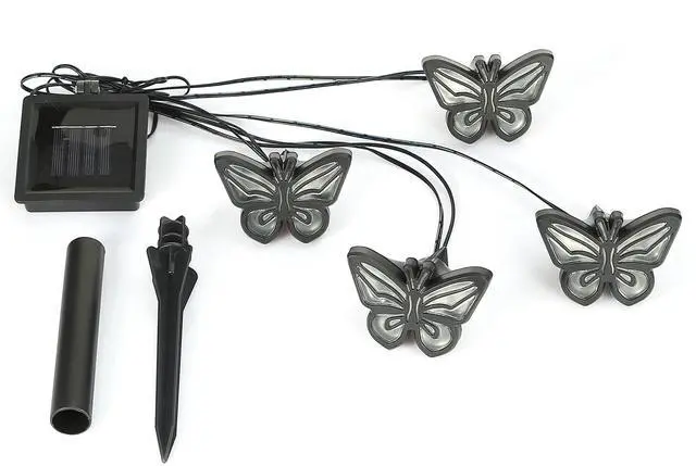 Main image of Fresh Fab Finds Solar Butterfly Fairy String Lights IP65 Waterproof Garden Decor - Black - One size