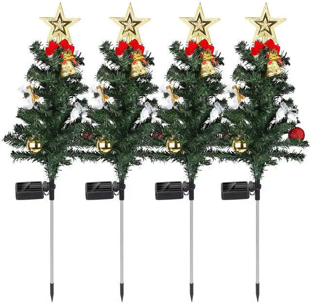 Main image of Fresh Fab Finds 4-Pack Solar Christmas Tree Lights 20 LEDs Yard Pathway Decor - Green