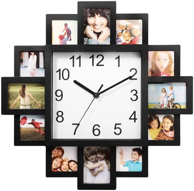 Main image of Fresh Fab Finds 12-Picture Collage Wall Clock for Decorative Photo Display & Timekeeping - Black - One size