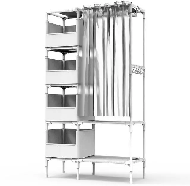 Main image of Fresh Fab Finds Portable Closet Wardrobe Organizer w/ Shelf, Rod, Hooks & 4 Storage Bags - White - One size
