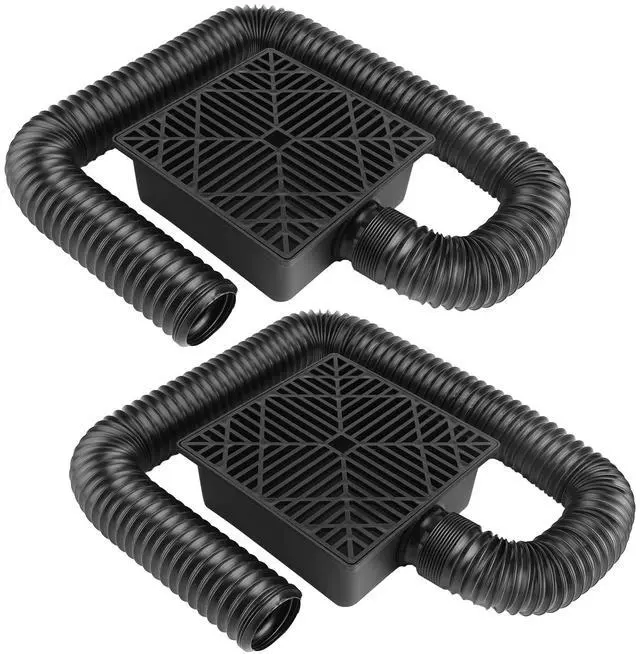 Main image of Fresh Fab Finds 2Pcs Gutter Downspout Extension w/ 4.9FT Hose, Low Profile, No Dig Catch Basin - Black - One size