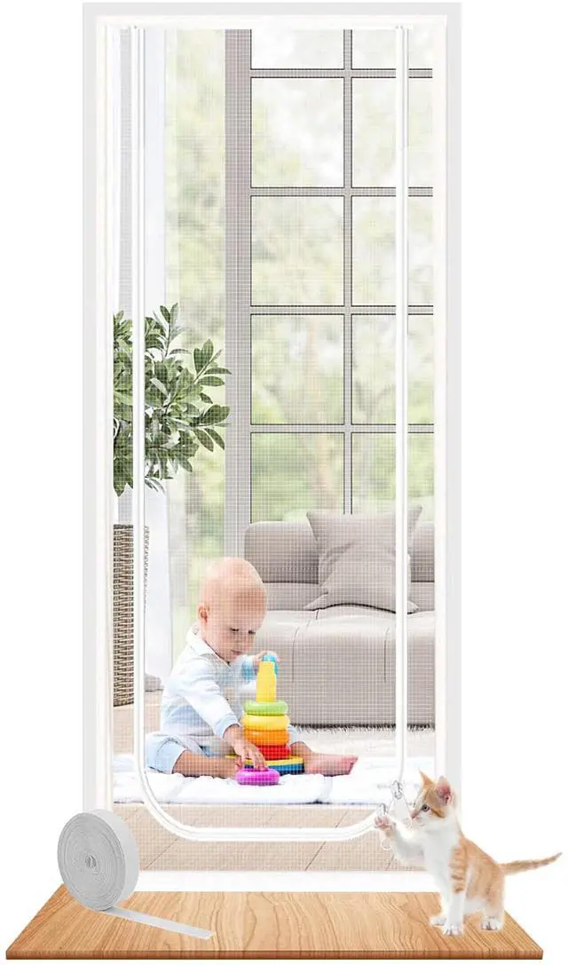 Main image of Fresh Fab Finds Mesh Door Screen 80x210cm Scratch-Proof Pet-Resistant w/ Zipper Closure - White - 80 x 210 cm