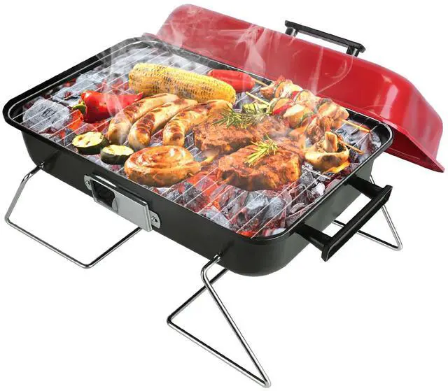 Main image of Fresh Fab Finds Portable Tabletop Charcoal Grill w/ Lid & Legs - Red - One size