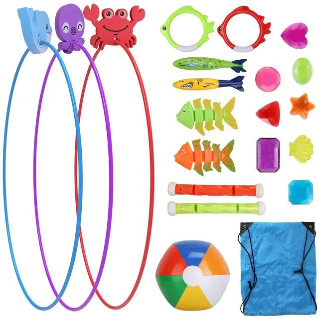 Main image of Fresh Fab Finds 24Pcs Kids Pool Diving Toys Set w/ Rings & Gems - Multicolored - One size